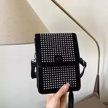 Мини-сумка для мобильного телефона 2024 года, новая повседневная универсальная сумка-мессенджер со стразами, модная сумка через плечо с замком и бриллиантами чёрный