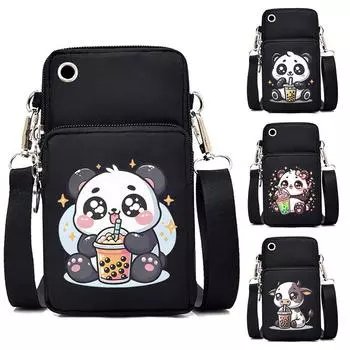 Мини-сумка для мобильного телефона в мультяшном стиле с принтом животных и молока, чайная сумка через плечо, женские кошельки и сумочки