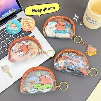 Мини-сумка для монет Capybara из мультфильма, прозрачные кошельки для монет, кошелек Kawaii, портативная сумка для хранения, водонепроницаемый прозрачный кошелек, детские подарки as the picture