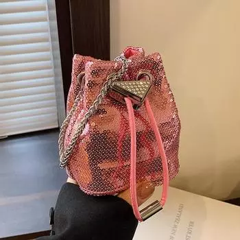 Мини-сумка для вечеринки в виде помады для женщин, новая роскошная сумка через плечо с цепочкой и пайетками, летний темперамент, универсальные сумки-ведра