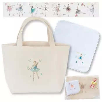 Мини-сумка и носовой платок. Серия «Героиня балета». Оригинальная вышивка полуклюва. Идеальный подарок для сольных концертов. Сделано в Японии. Полотенце Имабари.