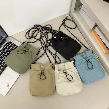 Мини-сумка из нейлона для мужчин и женщин, шикарная сумка-ведро через плечо, повседневная маленькая сумочка с завязками на шнурке, кошелек для телефона, Корея розы красного