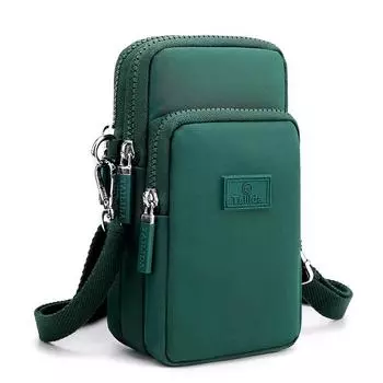 Мини-сумка из ткани через плечо, холтер, вертикальная сумка для мобильного телефона Dark green