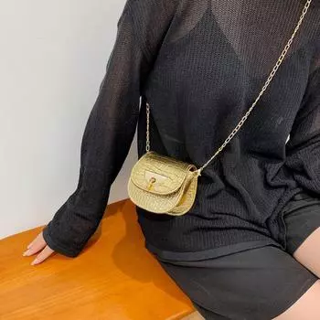 Мини-сумка, новая сумка-седло с рисунком под крокодила, иностранный стиль, универсальная сумка-мессенджер через плечо, женская сумка на цепочке чёрный