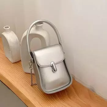 Мини-сумка-переноска с цепочкой из свежей текстуры, женская, 2024 года, с универсальным замком, на одно плечо, маленькая квадратная сумка через плечо серебряный