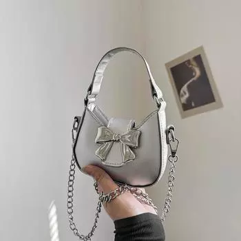 Мини-сумка с текстурой, женская сумка, летняя новая универсальная модная сумка с бантом, сумка-мессенджер в иностранном стиле 2024 года серебряный