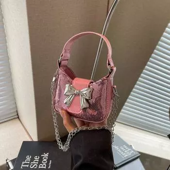Мини-сумка с текстурой, женская сумка, летняя новая модная сумка с бантом в иностранном стиле, сумка-мессенджер с цепочкой чёрный