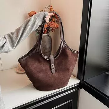 Мини-сумка-ведро для женщин из искусственной кожи, большая вместимость, сумка-тоут через подмышку, сумка-хобо 44x24x19cm чёрный