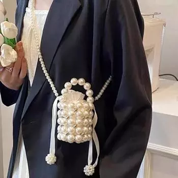 Мини-сумка женская новая модная универсальная жемчужная цепочка маленькая сумка через плечо сумка для наушников