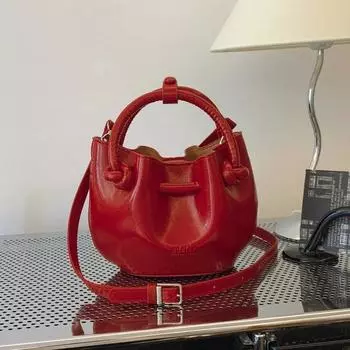 Мини-сумка женская плиссированная сумка-облако через плечо, маленькая сумка-ведро, высококачественная, красная, летняя, новая