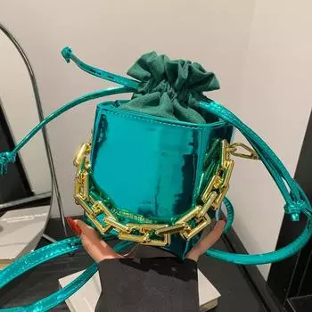 Мини-сумки из искусственной кожи на шнурке для женщин, квадратная сумка-ведро с цепочкой, роскошный клатч-хобо класса люкс