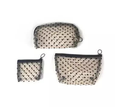 Мини-сумочка Clapoyis, набор из 3 предметов, симпатичная нейлоновая сетчатая сумка, мини-сумочка, косметичка, аксессуары, косметичка, дорожная косметичка, пудреница, сумка в форме сердца