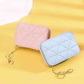 «Мини-сумочка для помады с вышивкой ромбами и зеркальным брелоком» 11x4x7.5 светло-синий