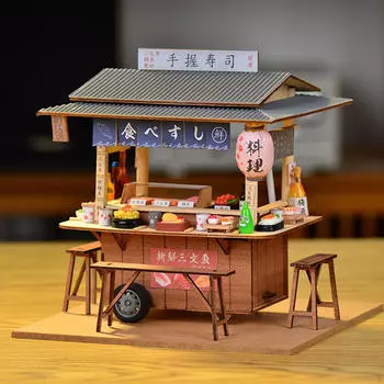 Мини-суши-магазин Модель кукольного домика Наборы для строительства, Собранная мебель для игрушечного домика