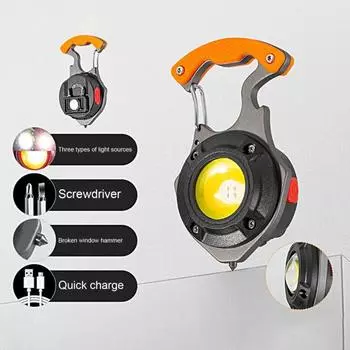 Мини-свет с несколькими режимами освещения Перезаряжаемый портативный сверхлегкий многофункциональный открывалка для бутылок Молоток для выживания Супер яркий светодиодный брелок-фонарик A оранжевый