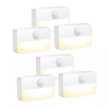 Мини-светильник с датчиком движения, беспроводной светодиодный ночник, работающий от батареек, безопасное освещение для лестниц, коридоров, ванных комнат, шкафов 2PCS Set белый