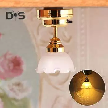 Мини-светильники 1:12 светодиодных потолочных светильников с выключателем, металлическим основанием, реалистичные миниатюрные светильники на батарейках A