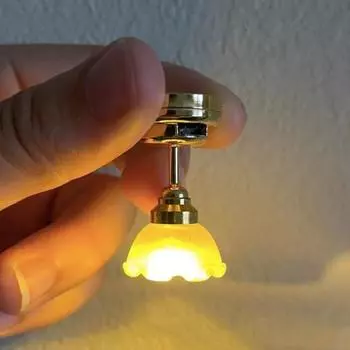 Мини-светильники Yousheng 1:12 светодиодных потолочных светильников с выключателем, металлическим основанием, реалистичные миниатюрные светильники на батарейках A