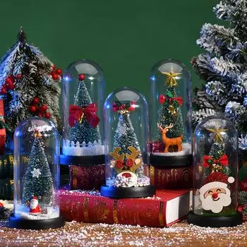 Мини светодиодная искусственная новогодняя елка с куполом из стекла, ночник для елки, настольное украшение, рождественский подарок для детей