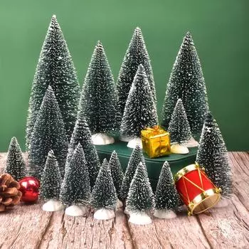 Мини светодиодная рождественская елка из сизаля, шелка, кедра, маленькая рождественская елка для декора домашней комнаты, золотая, серебряная, синяя, зеленая, белая мини-елка 6.3cm