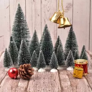 Мини светодиодная рождественская елка из сизаля, шелка, кедра, маленькая рождественская елка для декора домашней комнаты, золотая, серебряная, синяя, зеленая, белая мини-елка 6cm-1pcs