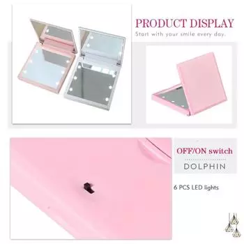 Мини-светодиодное зеркало для макияжа, складное портативное зеркало для макияжа с 6 светодиодами, двухстороннее косметическое зеркало розовый