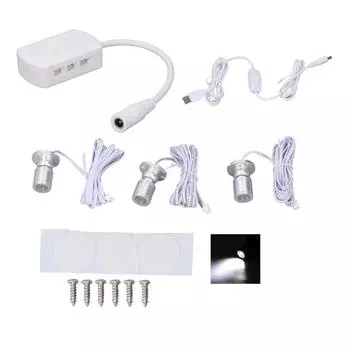 Мини светодиодные точечные светильники 5 В USB витринный светильник 1-3 с регулируемой яркостью небольшой шкафчик для ювелирных изделий серебряный