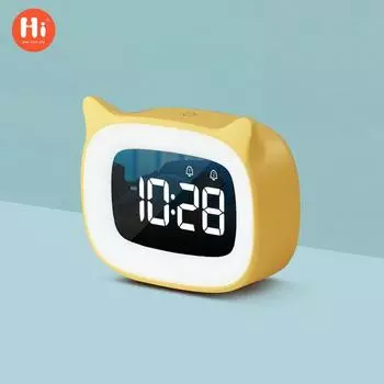 Мини светодиодный будильник, цифровая атмосфера, ночник, маленькая девочка, милый кот, милый ребенок, тихий студент, мультфильм, зарядка Chinese белый