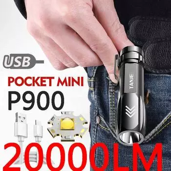 Мини-светодиодный фонарик со светодиодными бусинами P900, встроенная литиевая батарея, водонепроницаемый светильник для кемпинга, перезаряжаемый USB-светильник чёрный