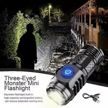 Мини светодиодный фонарик со встроенным аккумулятором, портативный фонарь с USB-перезаряжаемой лампой, 5 режимов, суперяркие фонарики для кемпинга чёрный