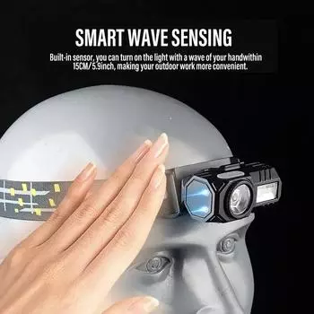 Мини светодиодный налобный фонарь с датчиком движения для кемпинга, рыбалки, USB-фонарь с зарядкой от аккумулятора и магнитом, предупреждающая лампа, зажим для колпачка