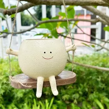 Mini Swing Face Planter Pot Hanging Head Planter Smile Face Hanging Hammock Planter for Indoor Outdoor Plant Succulent Pots