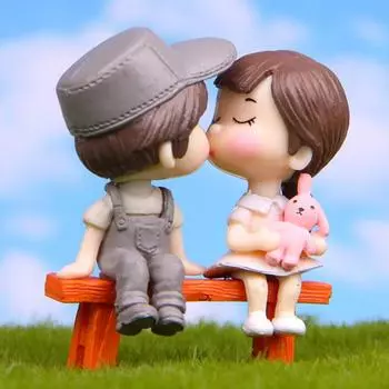 Фигурка влюбленных для декора мини-сада синий