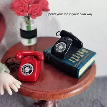 Мини-телефонная модель кукольного домика, миниатюрный ретро-сплавный стационарный телефон для кукольных домиков в масштабе 1/6 1/12, декор чёрный