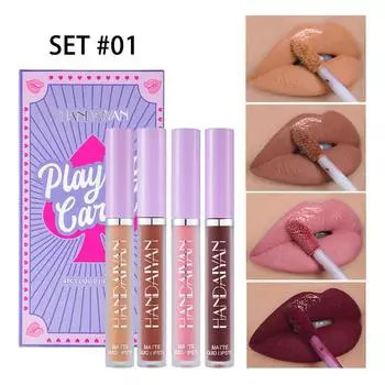 Мини-тонкий тюбик с блеском для губ Poker Lipstick Набор из 4 матовых матовых помад с антипригарным покрытием 01#
