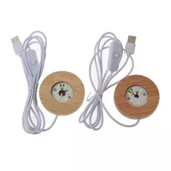 Мини-тонкое светодиодное деревянное основание дисплея, художественный дисплей из смолы, круглое деревянное ночное основание, ремесла