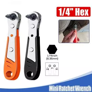 Мини-трещотка, шестигранный ключ 1/4 дюйма, регулируемая мини-быстросъемная головка, ремонтная отвертка, ключ для инструмента для демонтажа автомобиля оранжевый