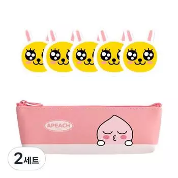 Мини-треугольный пенал Kakao Friends Modern ST + набор ластиков, 5 шт., розовый персик (Пенал), гладкий (ластик), 2 комплекта, лучший персонаж Кореи