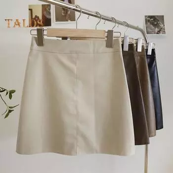 Мини-юбка А-силуэта с высокой талией, однотонная женская юбка, осень-зима, ветрозащитная юбка с запахом на бедрах, повседневная одежда M кофейный