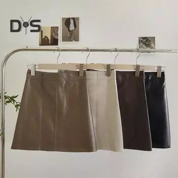 Мини-юбка А-силуэта с высокой талией, однотонная женская юбка, осень-зима, ветрозащитная юбка с запахом на бедрах, повседневная одежда M верблюд