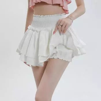 Мини-юбка Balletcore эластичная высокая талия бальное платье с оборками пэчворк Лолита юбка короткая однотонная милая женская одежда лето милая XXL белый