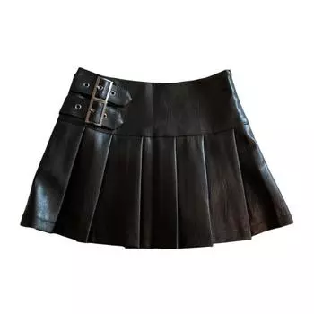 Мини-юбка из искусственной кожи с поясом, летняя короткая юбка трапециевидной формы, женская плиссированная мини-юбка с высокой талией, уличная одежда L