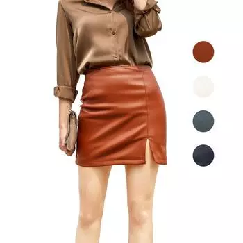 Мини-юбка из искусственной кожи с разрезом для женщин, рабочая одежда, летнее короткое платье, женские вечерние юбки из искусственной кожи для ночного клуба черного и зеленого цвета XS верблюд