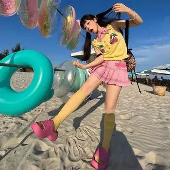 Мини-юбки в розовую клетку в стиле преппи для женщин, в американском стиле ретро, в стиле Y2k, в стиле кавайной уличной одежды, с вышивкой, юбки-трапеции E-girl S синий