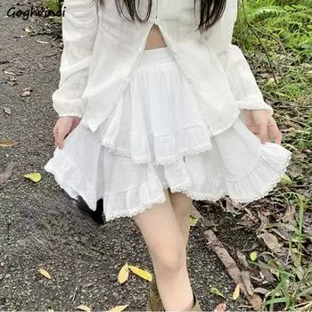 Мини-юбки женские летние с оборками дизайн однотонные милые модные с высокой талией прекрасный корейский стиль универсальные девичьи нежные новые простые S чёрный