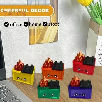 Мини-украшение для мусорного контейнера, 3D-печатная настольная фигурка в виде пламени мусорного контейнера, улыбающееся украшение для мусорного контейнера, рождественский подарок для друзей-коллег небесно-голубой
