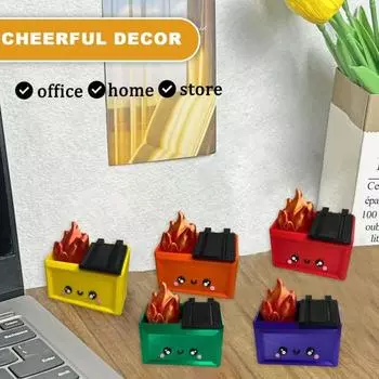 Мини-украшение для мусорного контейнера, 3D-печатная настольная фигурка в виде пламени мусорного контейнера, улыбающееся пламя мусорного контейнера оранжевый