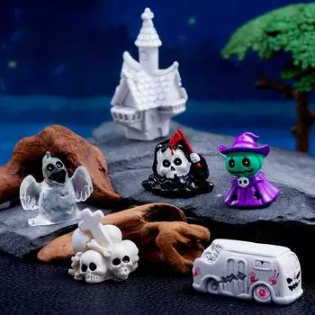 Мини-украшение на Хэллоуин, череп, тыква, волшебник, призрак, смерть, надгробие, фигурка ужаса, микропейзаж, кукольный домик, миниатюрная игрушка