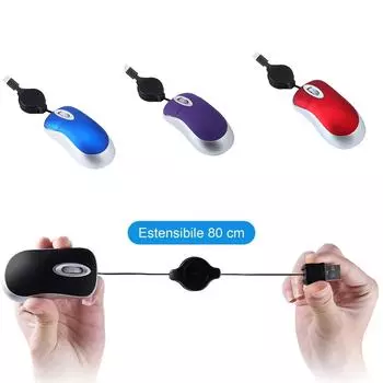 Мини USB C Проводная мышь Выдвижной кабель Мышь для ноутбука Проводная мышь Оптическая компактная дорожная мышь для ПК Настольная мышь чёрный