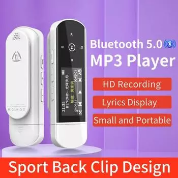 Мини USB MP3-плеер Мини Bluetooth5.0 Спортивный клип Музыкальный плеер Поддержка FM-радио рекордер Электронная книга Часы Шагомер Other белый